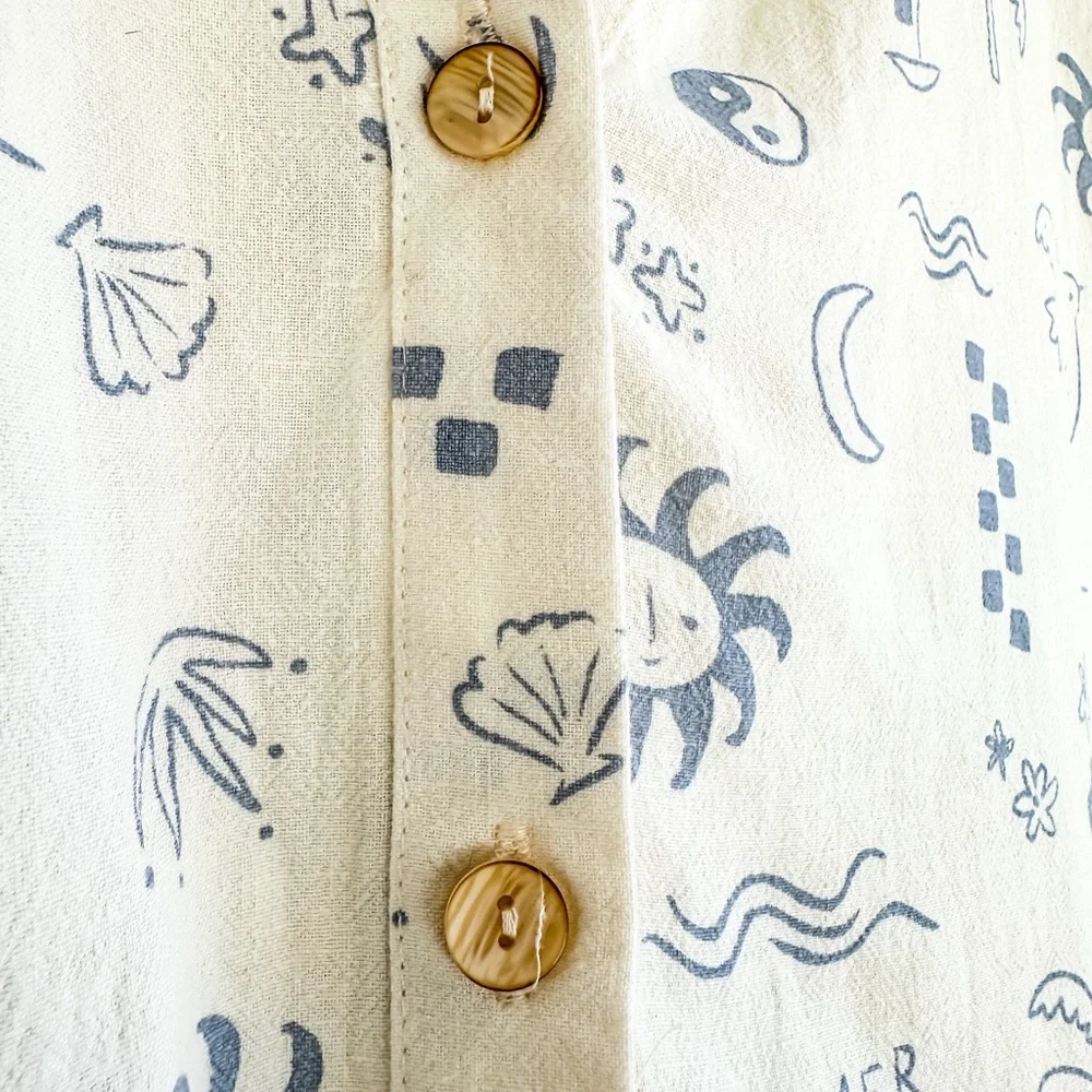 Rylee + Cru Jenni Women’s Button Top - Mediterranean Cream Blue NWT- Size Medium - Picture 8 of 9